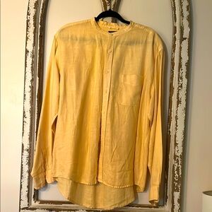 JCrew Men Yellow Linen Button-Up Shirt Size Large